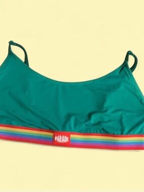 Parade rainbow banded teal bralette